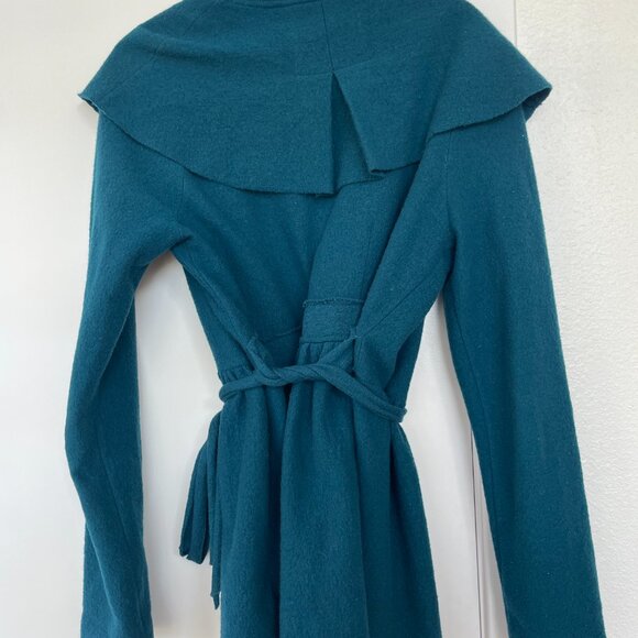 Anthropologie Sparrow Wrap Front Wool Cardigan Tie Belt, in Teal, Size Medium - Picture 2 of 7